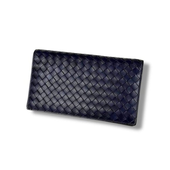 Bottega Veneta Handbags - Bottega Veneta Bifold Long Wallet Intrecciato Leather Navy Long